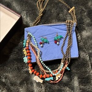 Multicolor Beaded Layered Necklace and Earring Set